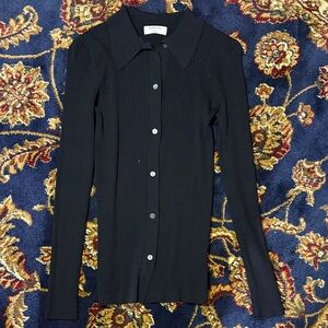 Aritzia Black Ribbed Button-Down Shirt